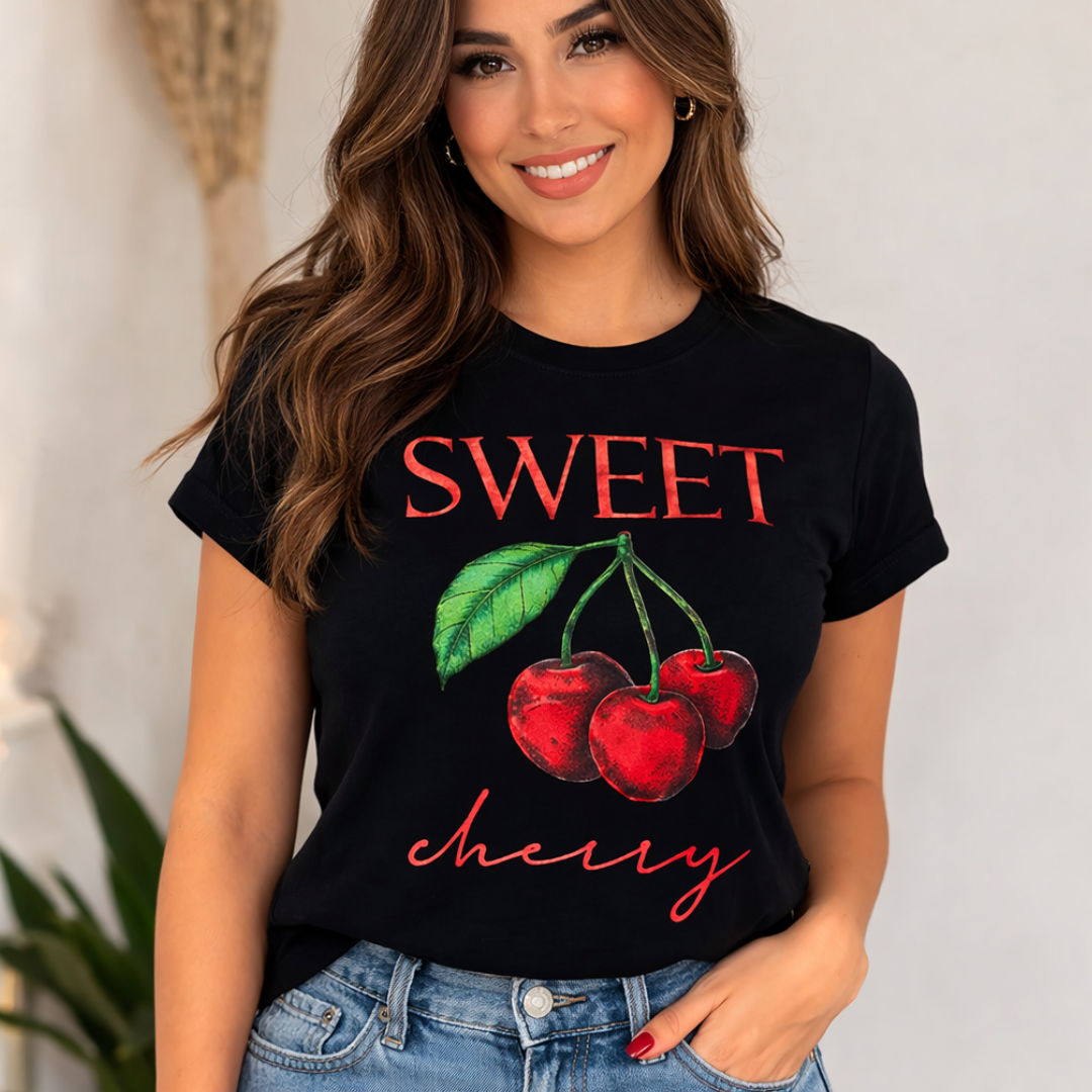 Blusa Feminina Básica T-shirt Sweet Cherry Preto