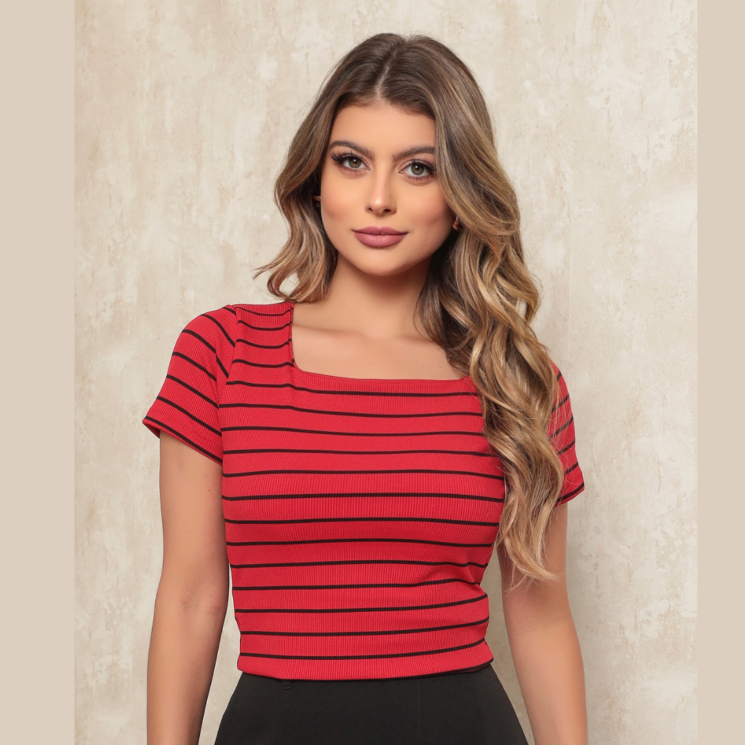 Blusa Canelada Ribana Listrada