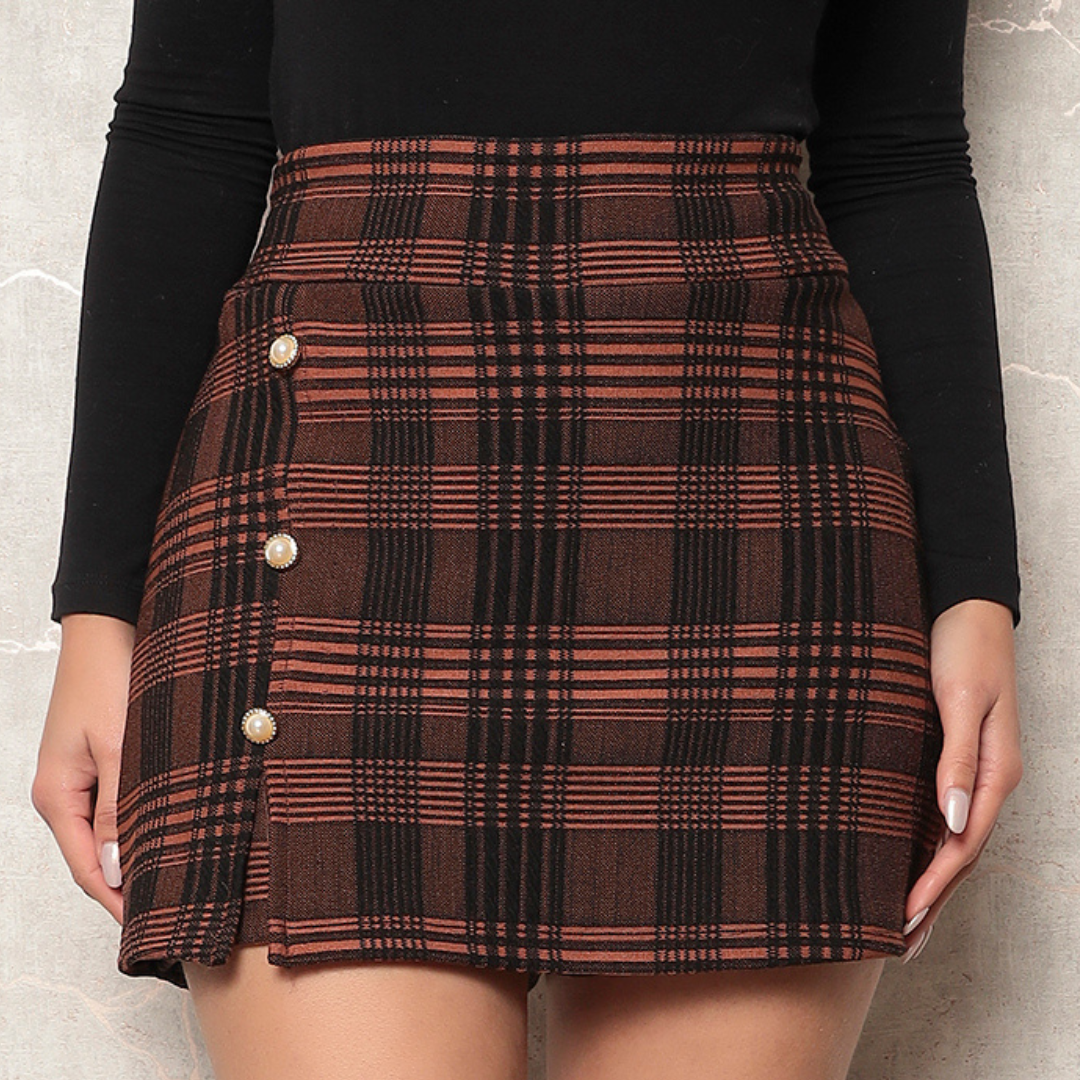 Short Saia Xadrez Elegante